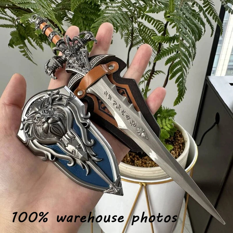 22cm World of Warcraft Frostmourne Sword Sheild 2pcs Metal Katana Model Lich King Swords Real Steel Samurai Safety Toy Gift Boys