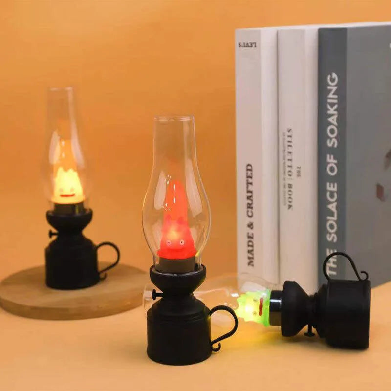 Calcifer Flameless Night Light Halloween Retro Decorative Candle Light Cartoon Anime Kerosene Lamp Bedroom Bedside Table Lamp