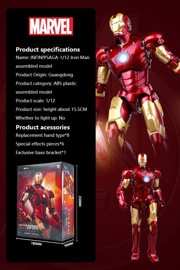 Fondjoy The Avengers Iron Man MK1 MK2 MK3 MK4 MK5 MK6 Assemble Toy Iron Man Model ABS Material 1/12 Action Figures Toy Boys Gift