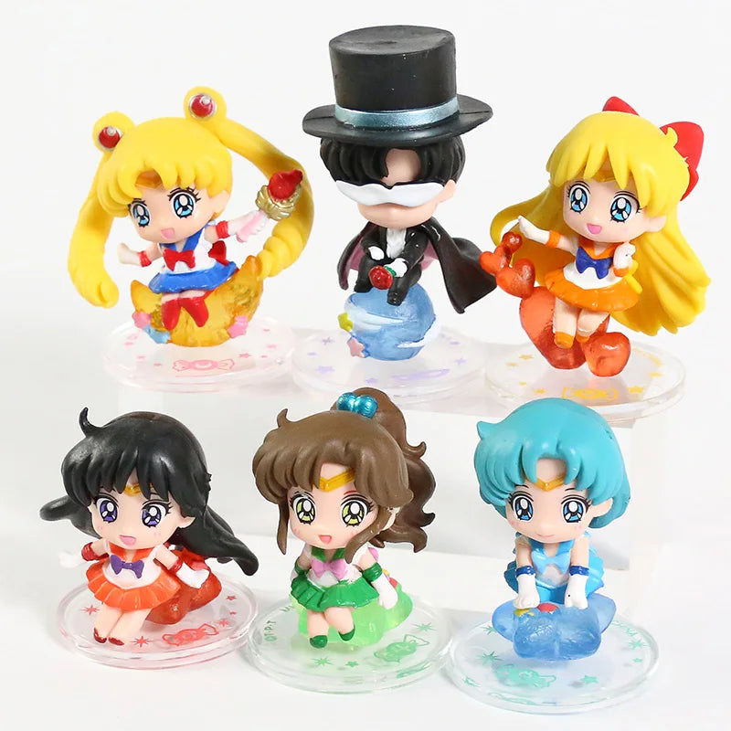 Q Version Sailor Mercury Mars Jupiter Venus Uranus Neptune Pluto Chiba Mamoru PVC Figures Toys Computer Desktop Dolls Set