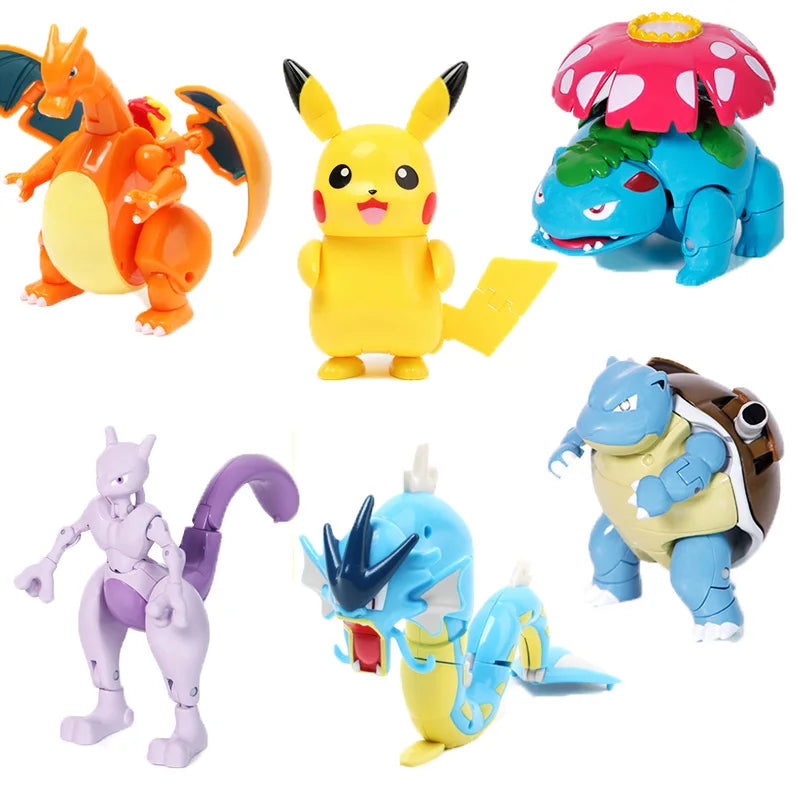 Anime Pokemon Figures Transformer Poke Ball Model Pikachu Charizard Blastoise Mewtwo Venusaur Gyarados Greninja Robot Toy Gift