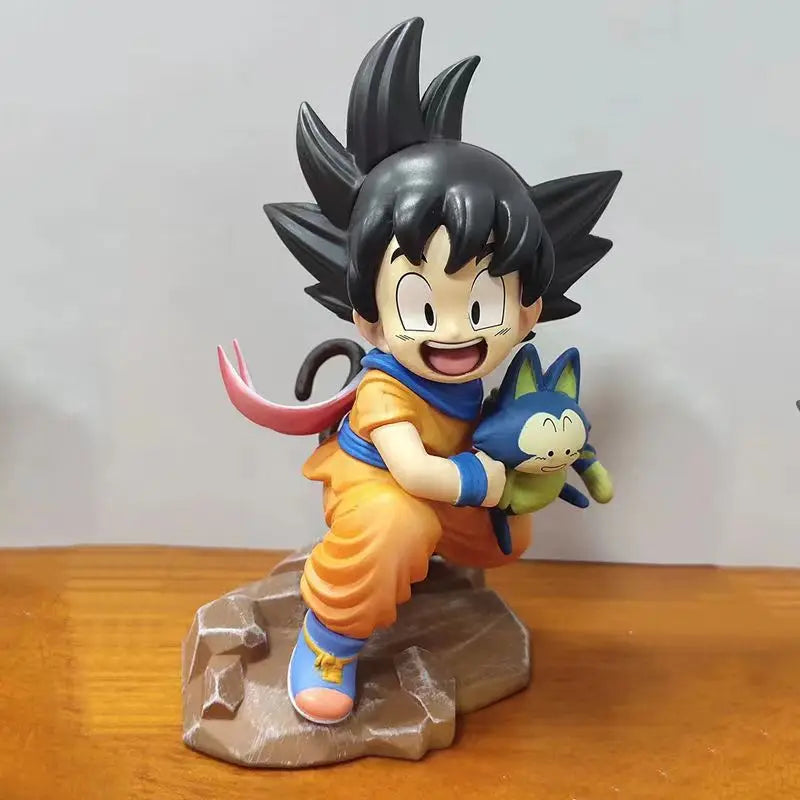 Dragon Ball 15cm Childhood Little Goku Hugs Puer Ya Mu Tea Little Follower Figures Statue Pvc Model Statue Collection Toys Gift