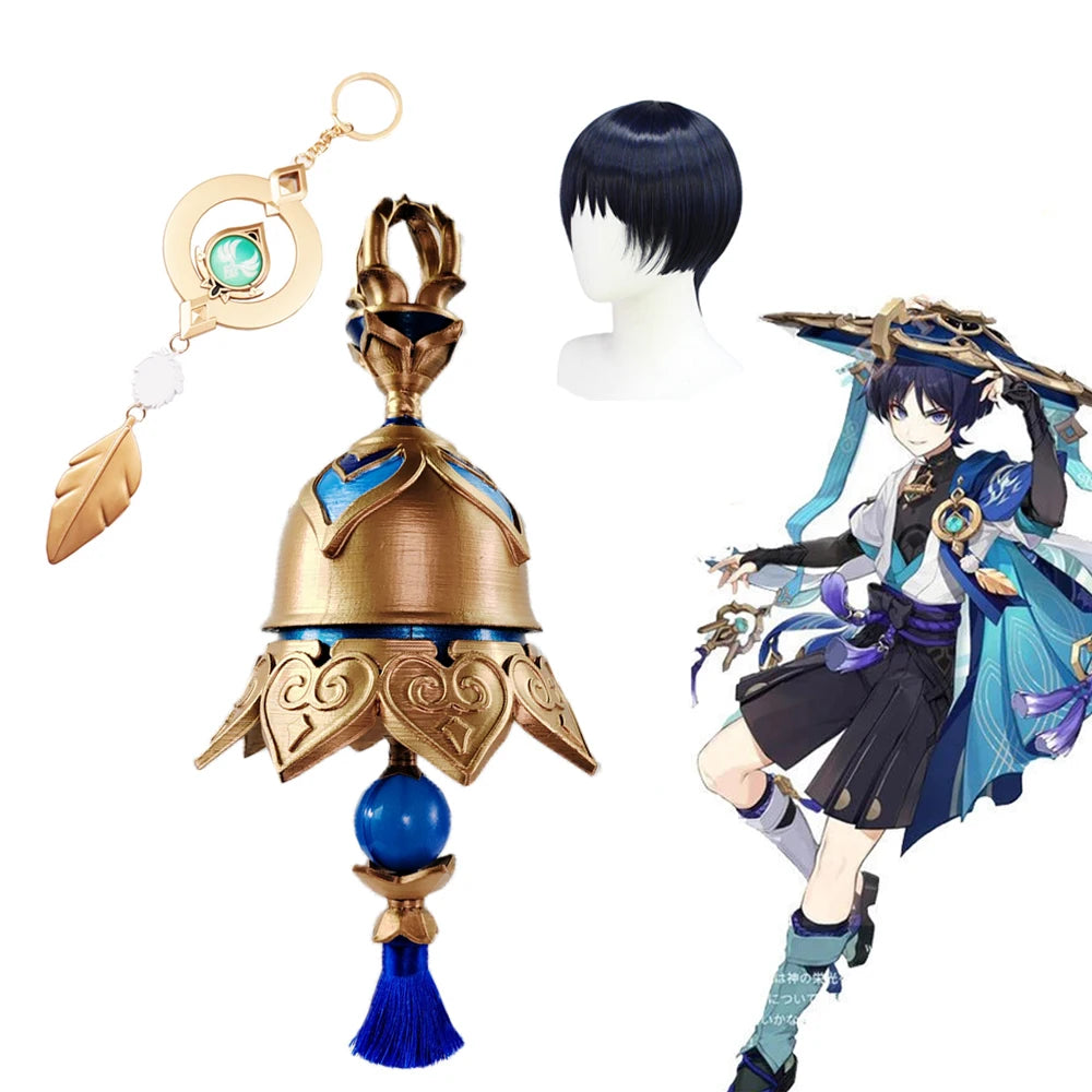 Genshin Impact Scaramouche Wanderer Cosplay Weapon Tulaytullah’s Remembrance 5-Star Catalyst The Bell Prop PLA Anemo Accessory