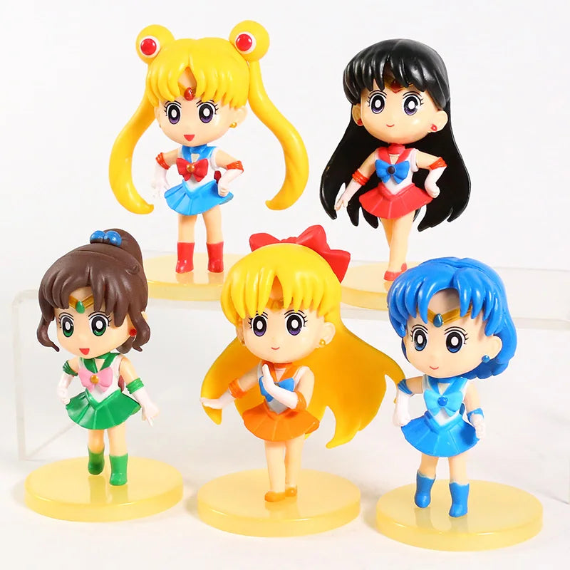 Q Version Sailor Mercury Mars Jupiter Venus Uranus Neptune Pluto Chiba Mamoru PVC Figures Toys Computer Desktop Dolls Set