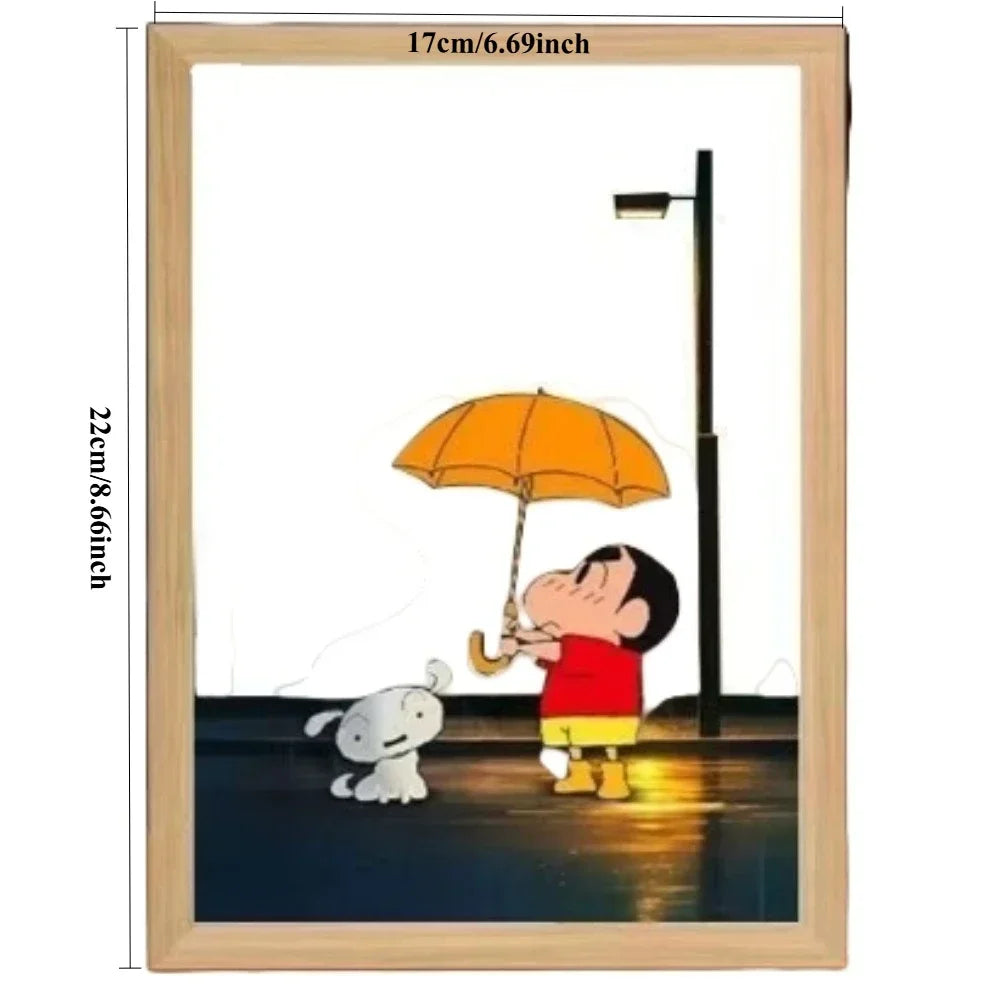 Crayon Shin-chan LED Light Painting -3 Colors Night Light, Bedside Decor for Kids Room, Anime Gift, Healing Atmosphere Lamp