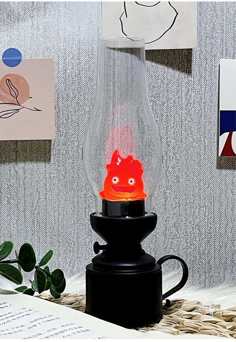 Calcifer Flameless Night Light Halloween Retro Decorative Candle Light Cartoon Anime Kerosene Lamp Bedroom Bedside Table Lamp