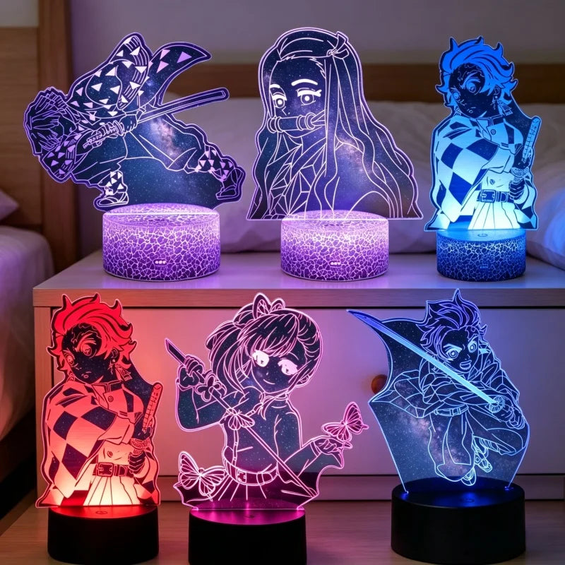 Anime Demon Slayer 3D Illusion Lamp Tanjiro Nezuko Kamado LED Night Light for Demon Slayer Fans Bedroom Decoration Birthday Gift