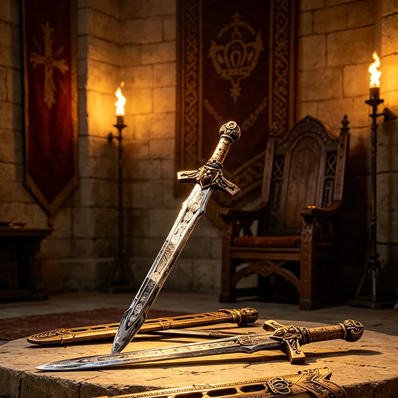 Medieval Royal King Sword With Scabbard Antique Bronzed Knight Go-To Arms Middle Ages Warrior Outfit Nostalgic Collection Prop