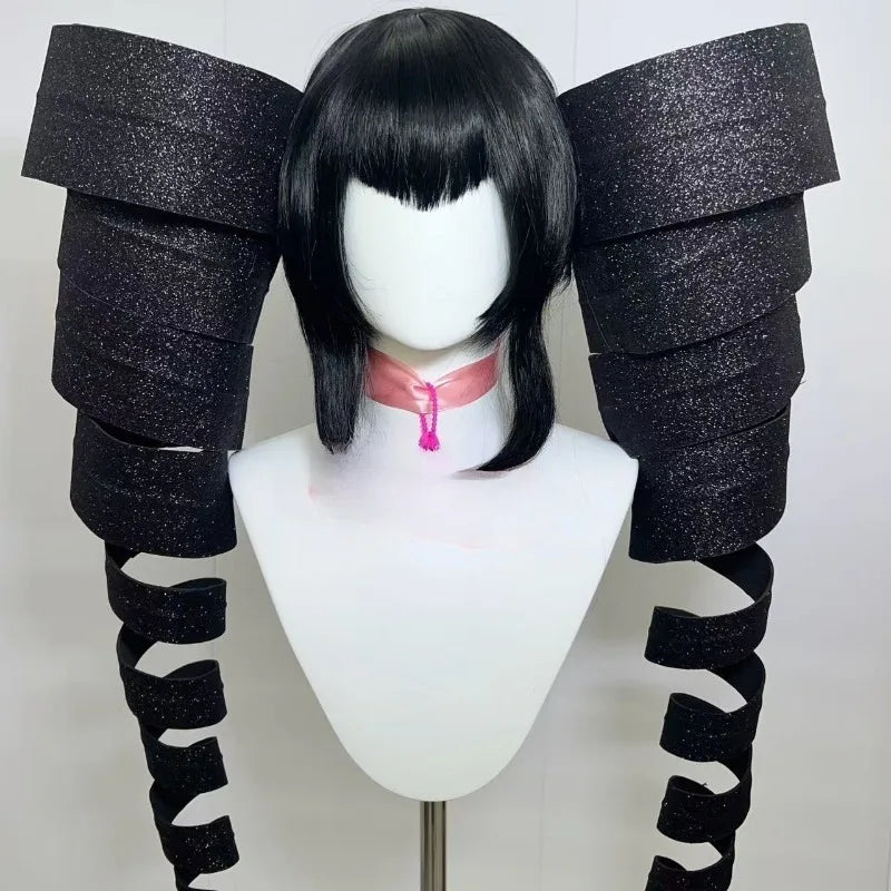 Anime Celestia Ludenberg Cosplay Yasuhiro Taeko Wig Artificial Black Hair Spiral Double Ponytail Role Play Props Accessories