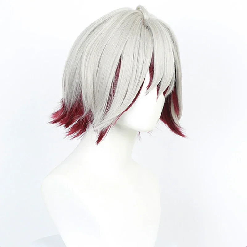 Cosplay Wig Men Women Silver Red Short Hair Heat Resistant Synthetic Full Wig Halloween Props