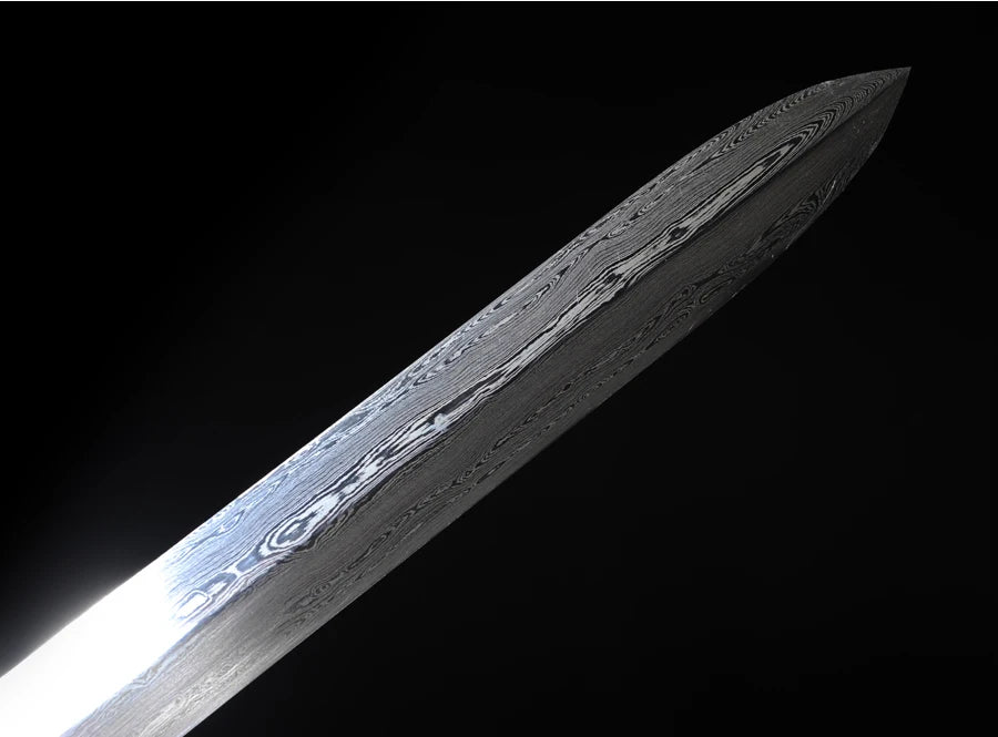 Chinese Cane Sword Folded Steel Damascus Blade Sharp Real Ebony Wood Scabbard Handmade Walking Stick Sword Dragon Weapon Katanas