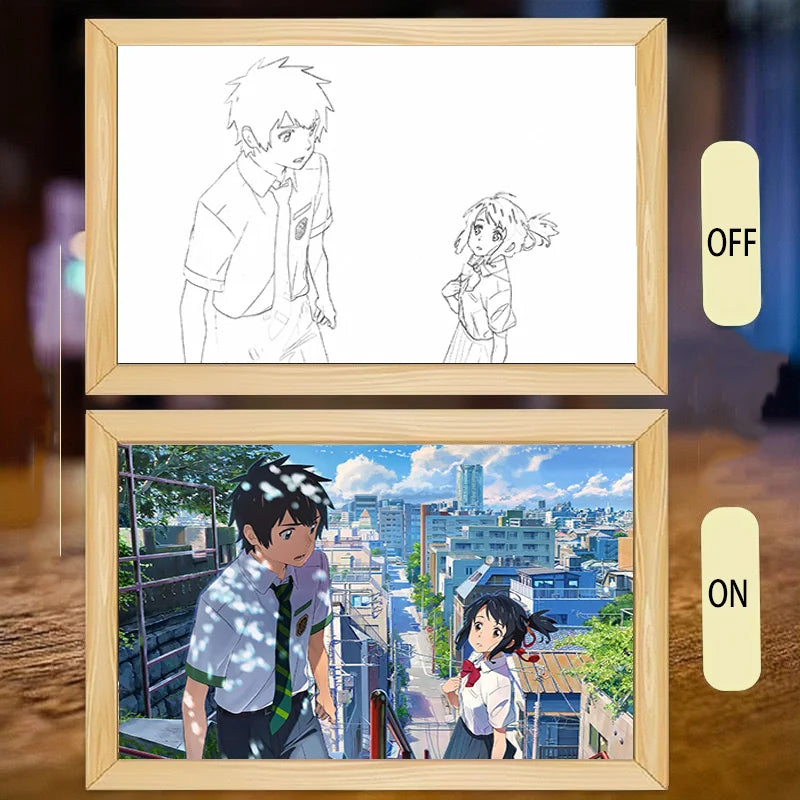 Your name Light Painting Anime Night Light Photo Frame Cartoon Led Lights Bedroom Home Decor Ramadan 2025 Friend Gift Moon Lamp