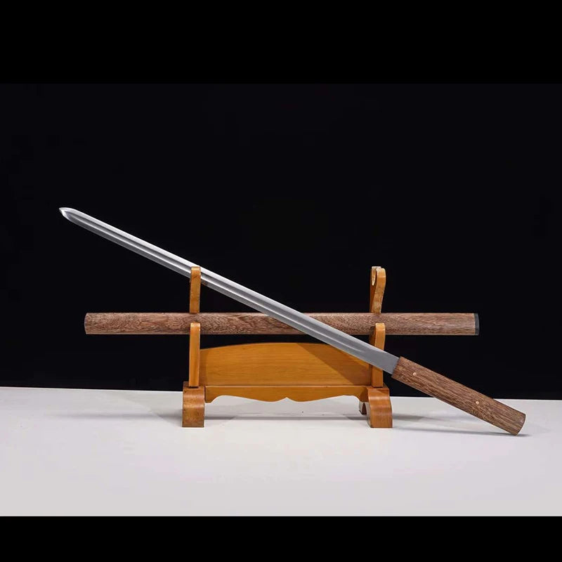 Shirasaya,Full Tang Real Steel Sword, Real Steel Blade, Wood Sheath, Double Edges, Metal Decoration,Home Ornament