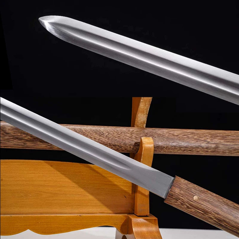 Shirasaya,Full Tang Real Steel Sword, Real Steel Blade, Wood Sheath, Double Edges, Metal Decoration,Home Ornament