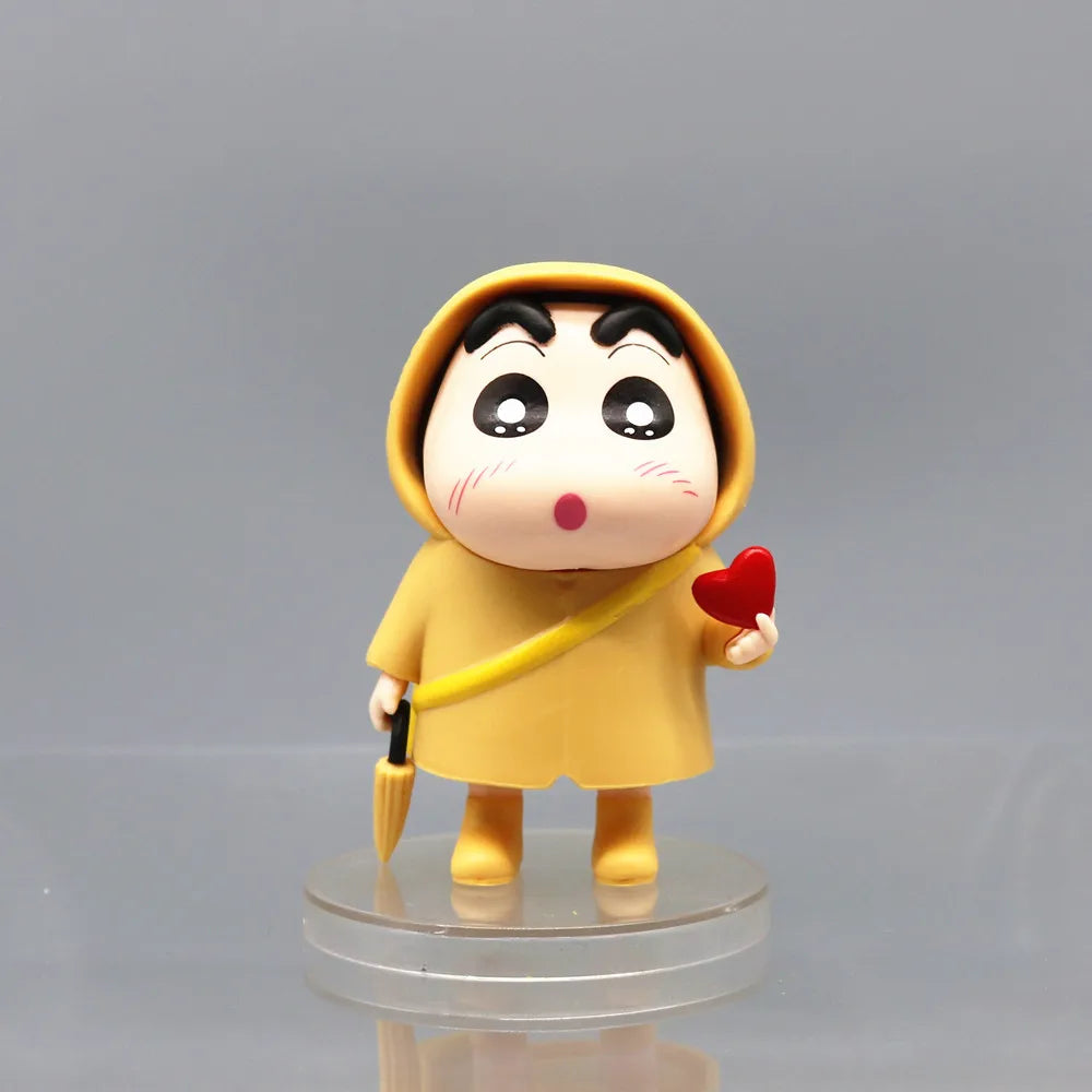 Hot Anime Crayon Shin-chan Raincoat Cross-dress Kawaii Q Version Action Figures PVC Model Figurine Car Decor Ornament Toys Gifts