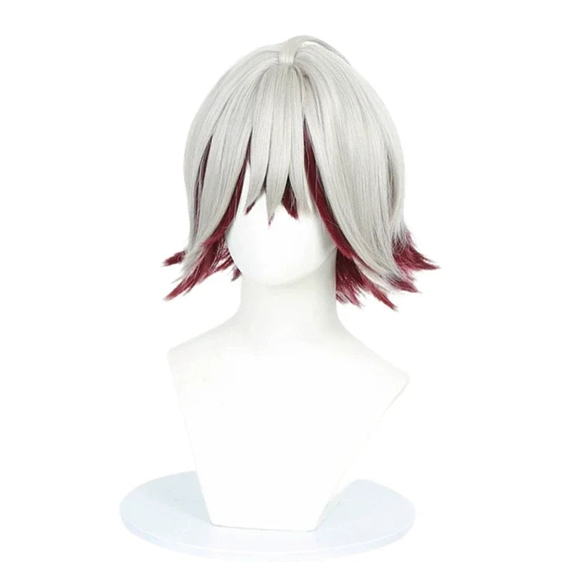 Cosplay Wig Men Women Silver Red Short Hair Heat Resistant Synthetic Full Wig Halloween Props