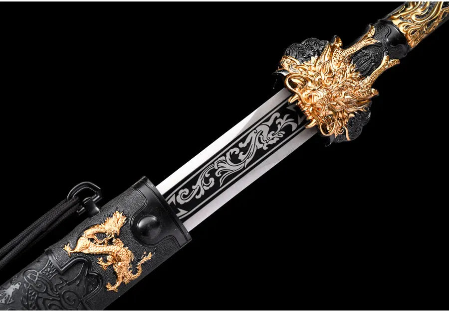 Functional Medieval Golden Dragon King Sword High Manganese Steel Blade Real Full Tang Sharp Samurai Swords Ready Battle Katanas