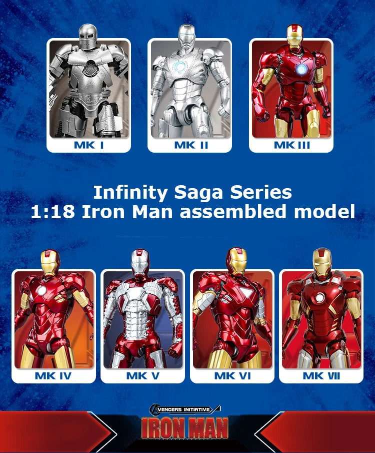 Fondjoy The Avengers Iron Man MK1 MK2 MK3 MK4 MK5 MK6 Assemble Toy Iron Man Model ABS Material 1/12 Action Figures Toy Boys Gift