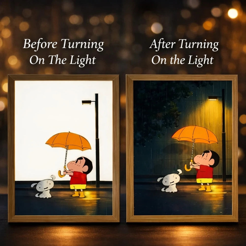 Crayon Shin-chan LED Light Painting -3 Colors Night Light, Bedside Decor for Kids Room, Anime Gift, Healing Atmosphere Lamp