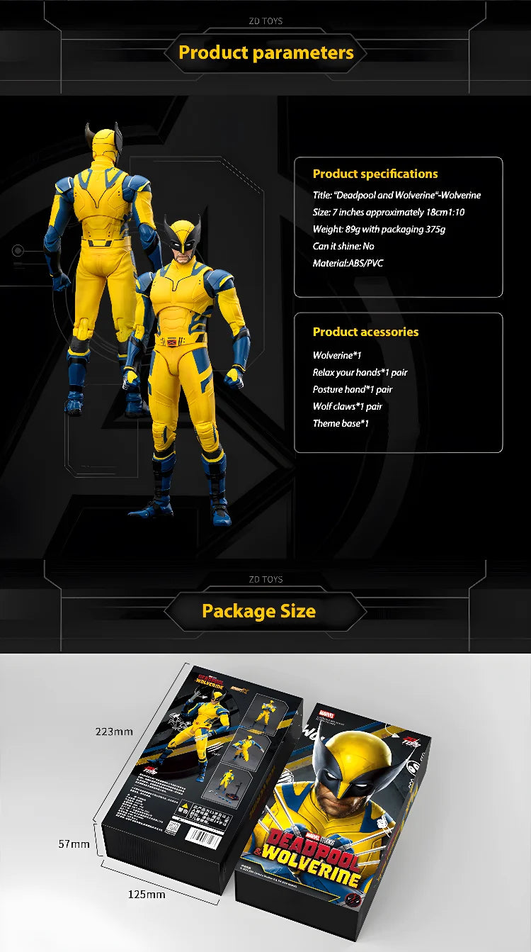 New ZD Toys Deadpool & Wolverine Model 7in 1/10 Action Figures Wolverine Model Marvel Superheroes Collection Ornaments Boy Gifts