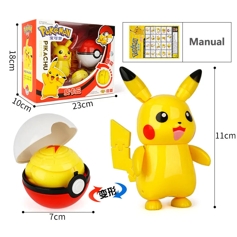 Anime Pokemon Figures Transformer Poke Ball Model Pikachu Charizard Blastoise Mewtwo Venusaur Gyarados Greninja Robot Toy Gift