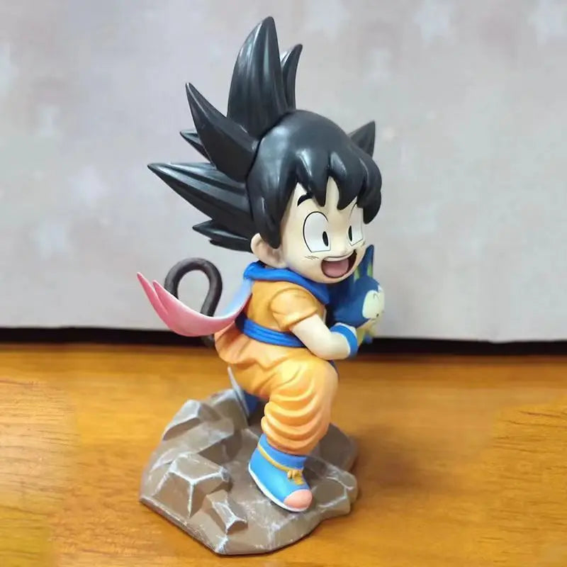 Dragon Ball 15cm Childhood Little Goku Hugs Puer Ya Mu Tea Little Follower Figures Statue Pvc Model Statue Collection Toys Gift