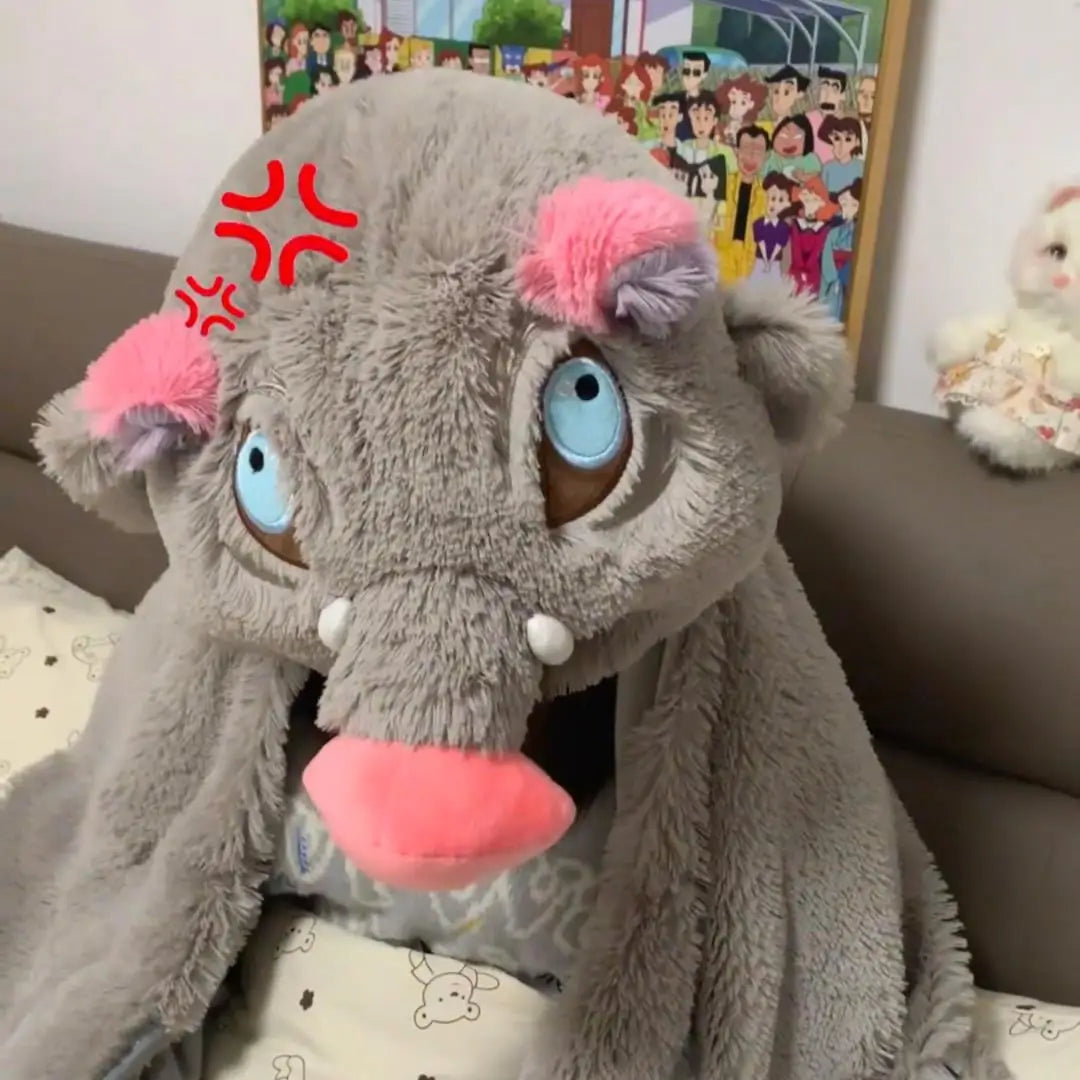 Demon Slayer Cosplay Prop Grey Pig Hooded Blanket Cartoon Wild Boar Head Plush Cloak Plushies Warm Hooded Blanket Xmas Gifts