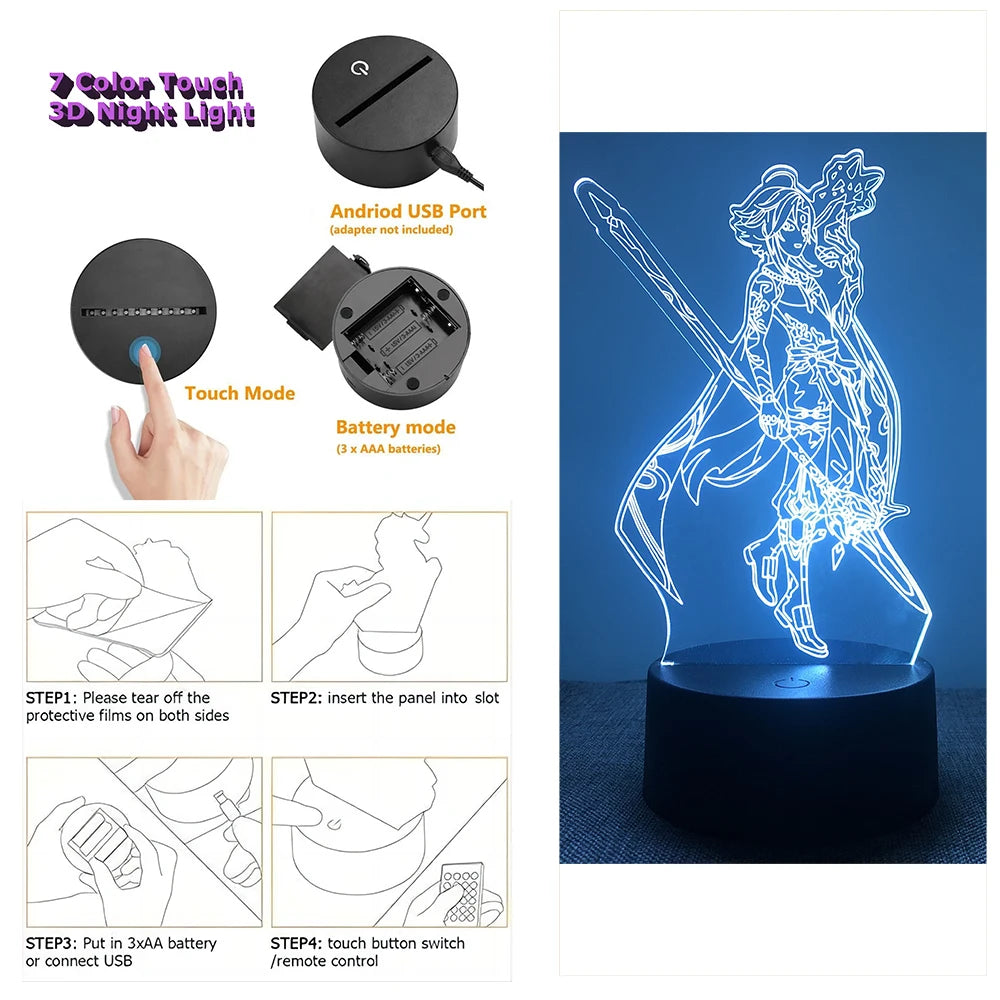 3D Lamp Anime Figures Genshin Impact 3D Night Light Raiden Shogun PVC Model Gamer Lamp Decoration Bedroom Lights Kids Toys Gifts
