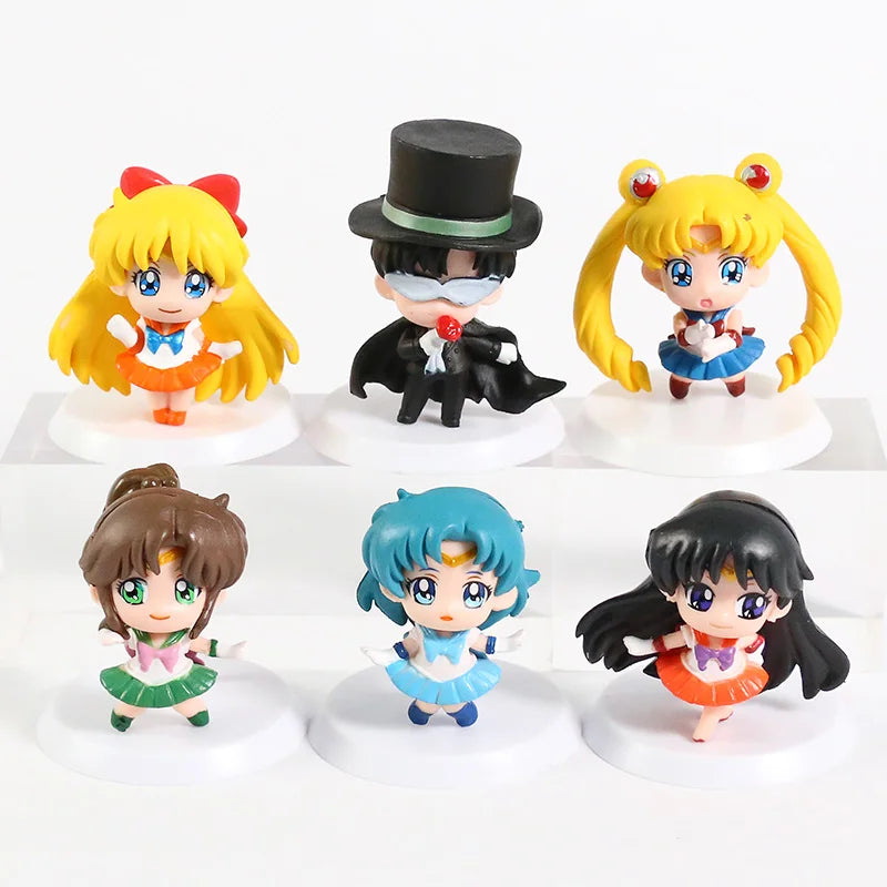 Q Version Sailor Mercury Mars Jupiter Venus Uranus Neptune Pluto Chiba Mamoru PVC Figures Toys Computer Desktop Dolls Set