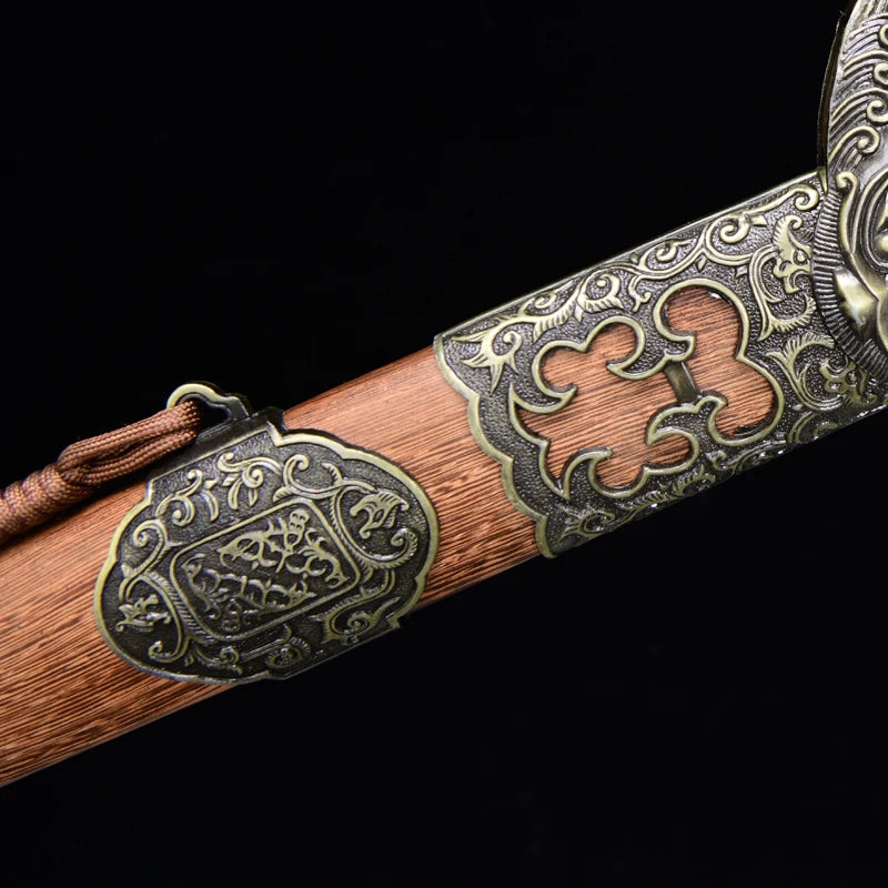 Chinese Tai Chi Swords Folded Steel Damascus Blade Real Handmade Full Tang Sharp Rosewood Sheath Dragon Guard Training Katanas