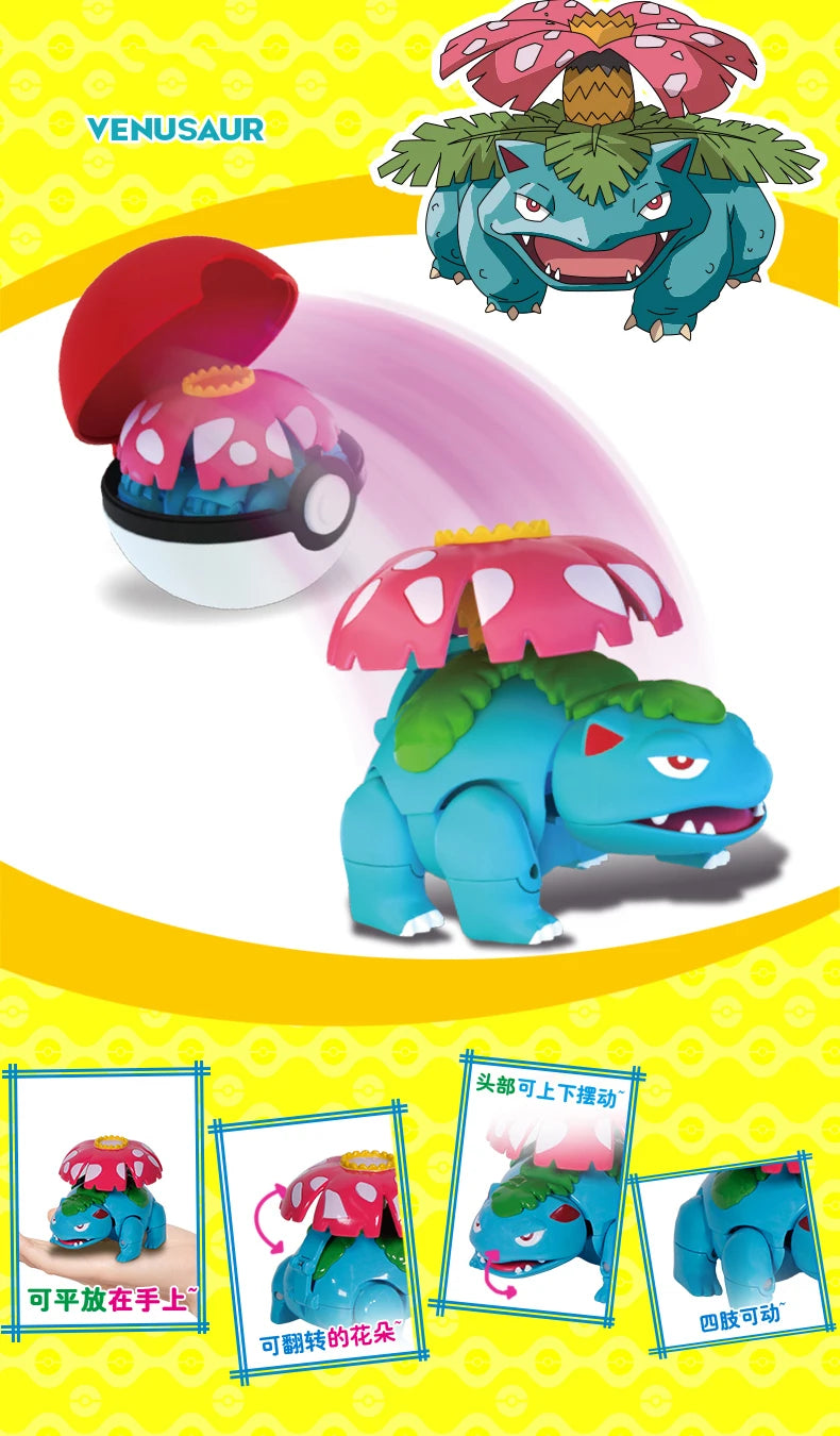 Anime Pokemon Figures Transformer Poke Ball Model Pikachu Charizard Blastoise Mewtwo Venusaur Gyarados Greninja Robot Toy Gift