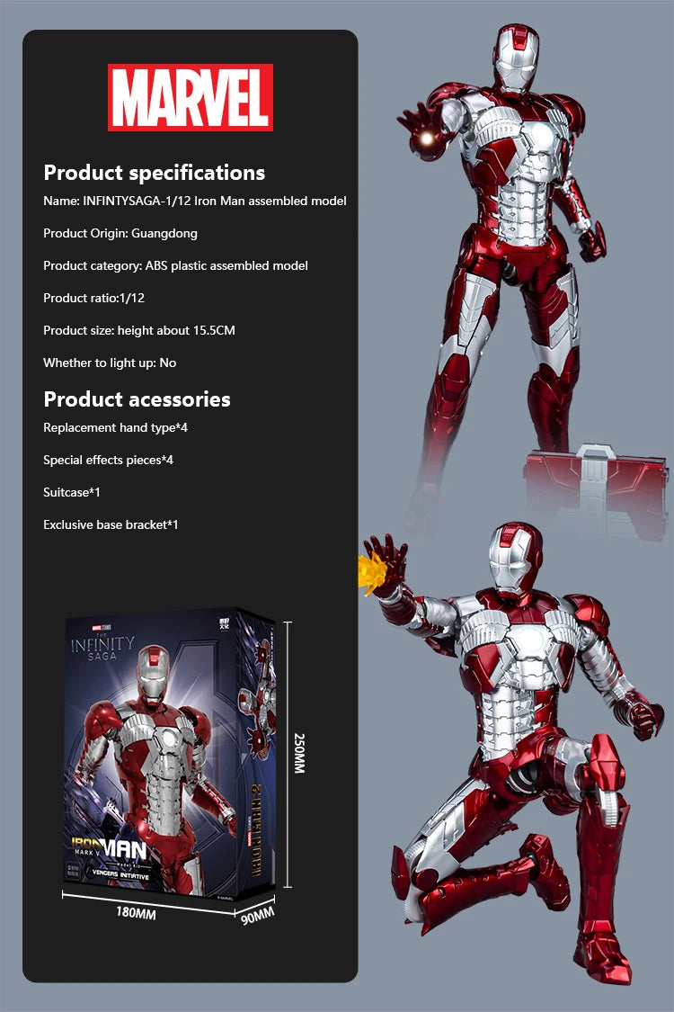 Fondjoy The Avengers Iron Man MK1 MK2 MK3 MK4 MK5 MK6 Assemble Toy Iron Man Model ABS Material 1/12 Action Figures Toy Boys Gift