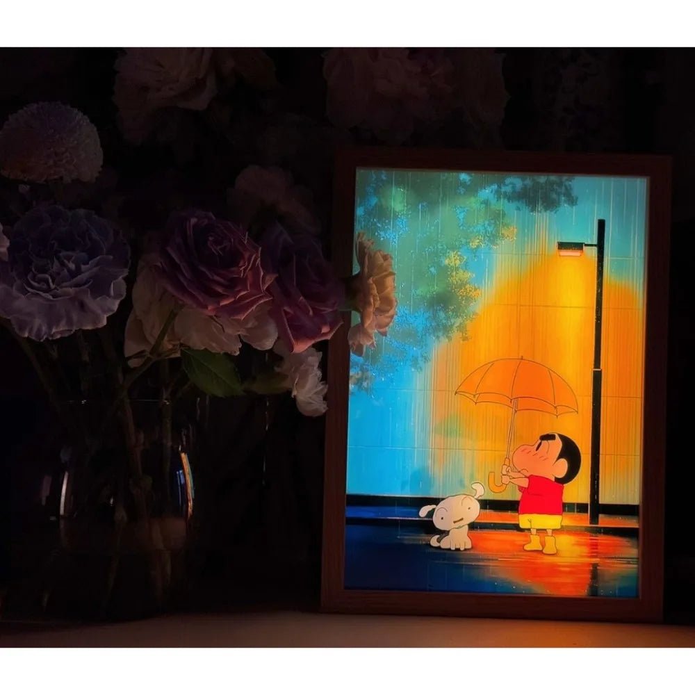 Crayon Shin-chan LED Light Painting -3 Colors Night Light, Bedside Decor for Kids Room, Anime Gift, Healing Atmosphere Lamp