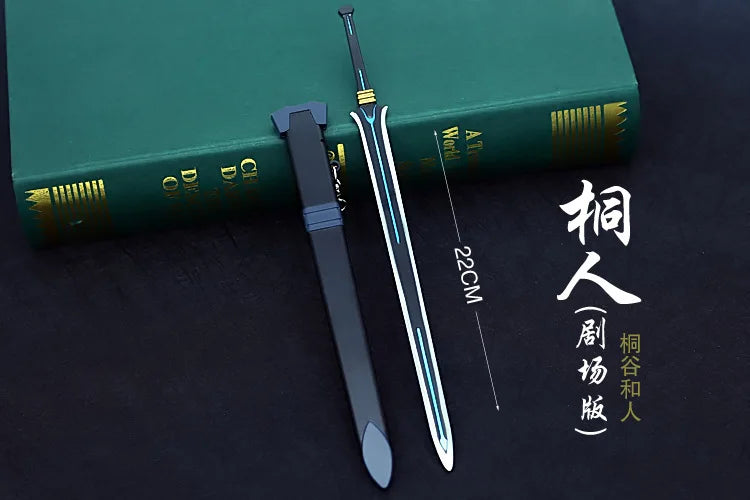 Sword Art Online 22CM Elucidator Anime Kirito Weapon Yuuki Asuna Green Rose Sword Real Steel Katana SAQ Japanese Catanas Toys