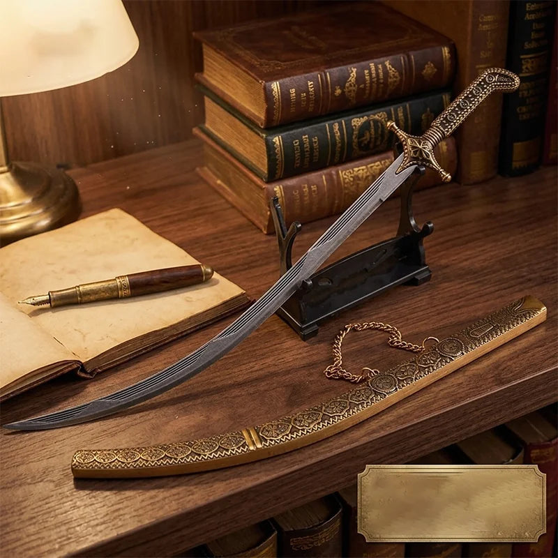 26cm Arabian Sword Medieval Knife Gilded Edition with Sheath Decorative Sword Crafts Unsharpened Desktop Ornament Festival Gifts