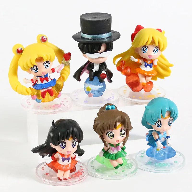 Q Version Sailor Mercury Mars Jupiter Venus Uranus Neptune Pluto Chiba Mamoru PVC Figures Toys Computer Desktop Dolls Set