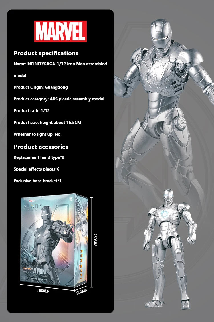 Fondjoy The Avengers Iron Man MK1 MK2 MK3 MK4 MK5 MK6 Assemble Toy Iron Man Model ABS Material 1/12 Action Figures Toy Boys Gift