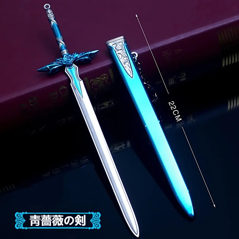 Sword Art Online 22CM Elucidator Anime Kirito Weapon Yuuki Asuna Green Rose Sword Real Steel Katana SAQ Japanese Catanas Toys