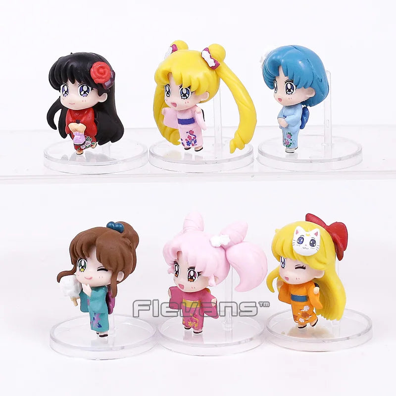Q Version Sailor Mercury Mars Jupiter Venus Uranus Neptune Pluto Chiba Mamoru PVC Figures Toys Computer Desktop Dolls Set