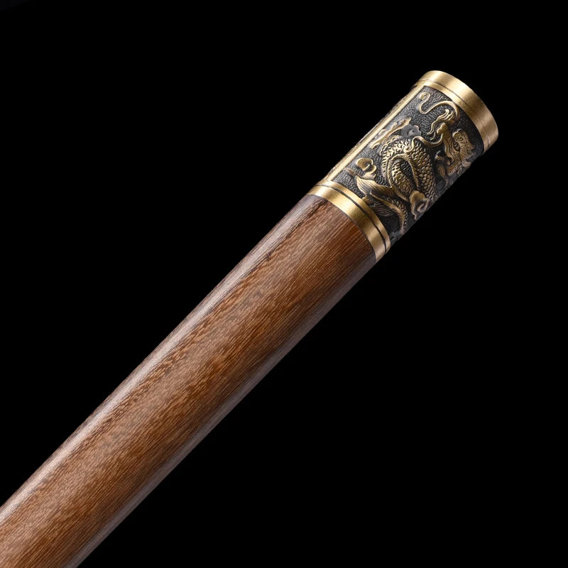 Chinese Cane Swords Folded Steel Damascus Blade Real Handmade Full Tang Sharp Walking Stick Sword Brass Dragon Weapon Katanas
