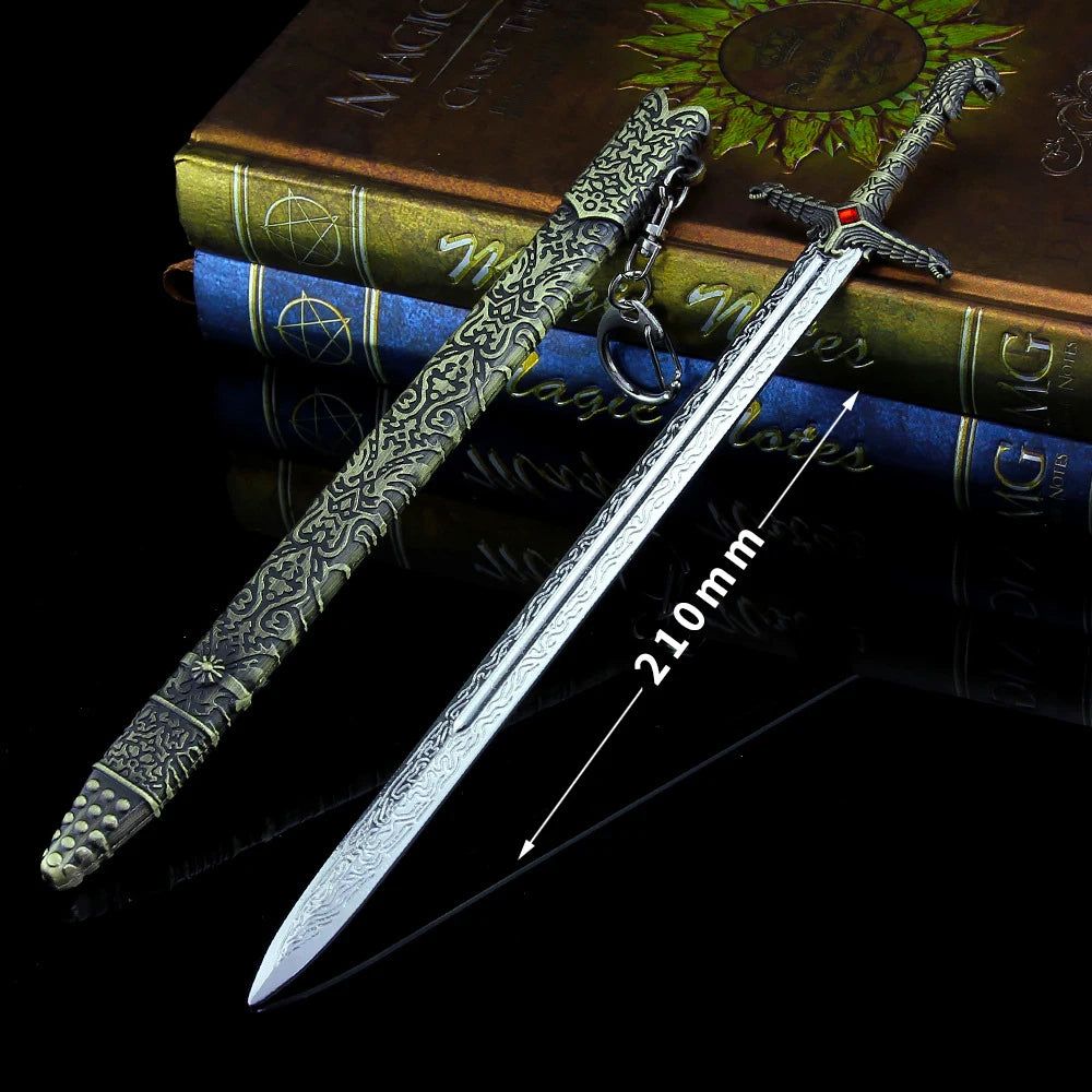 22cm GOT Game Sword with Sheath Keychain American TV Series 1:6 Medieval All Metal Sword Model Home Ornament Collection