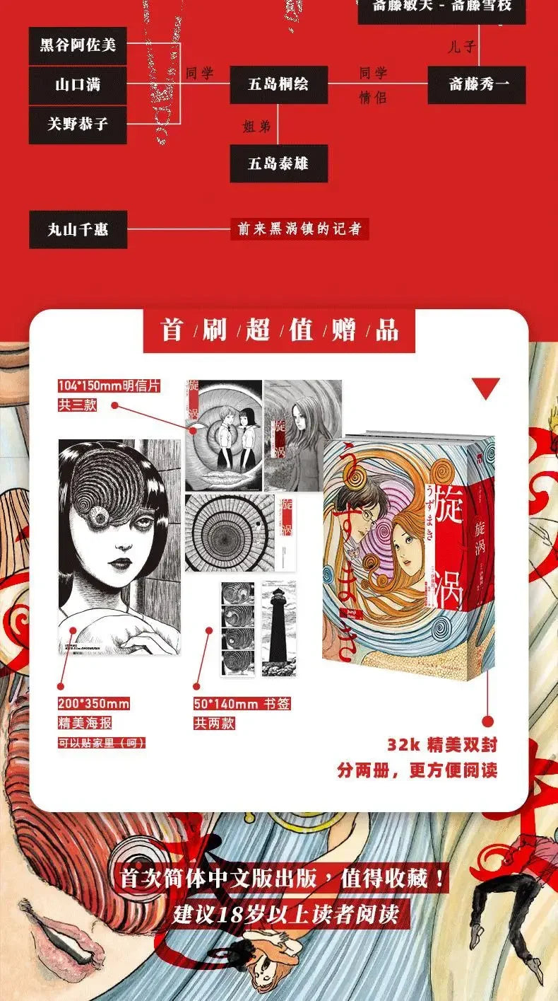 2 Books/Set Vortex Uzumaki Junji Ito Comic Book Volume 1+2 Japanese Tomie Horror Manga Anime Books Chinese Edition