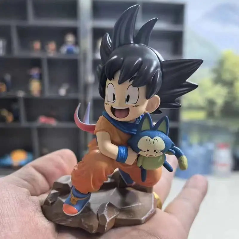 Dragon Ball 15cm Childhood Little Goku Hugs Puer Ya Mu Tea Little Follower Figures Statue Pvc Model Statue Collection Toys Gift