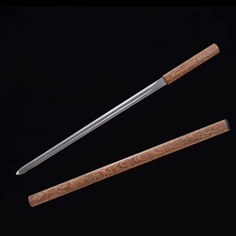 Shirasaya,Full Tang Real Steel Sword, Real Steel Blade, Wood Sheath, Double Edges, Metal Decoration,Home Ornament