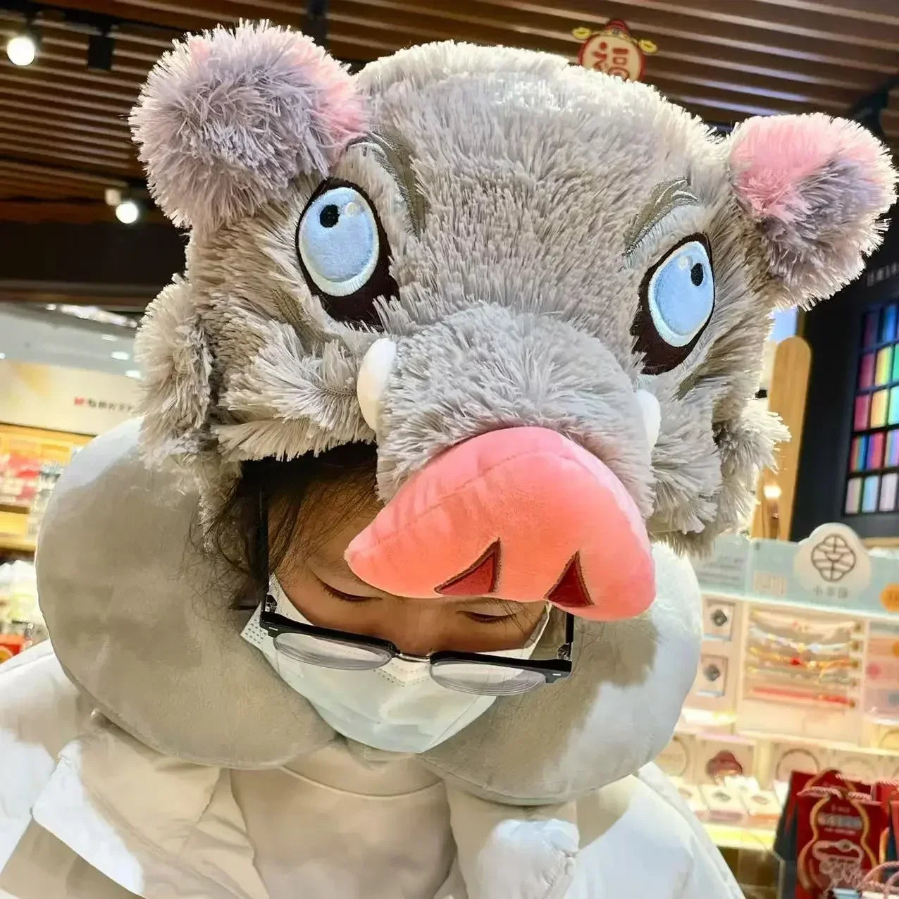 Cosplay Prop Wild Boar Head Plush Hat Pig Head Warm Headgear Cartoon Stuffed Anime Plushies Cosplay Props Gifts Boy Fans