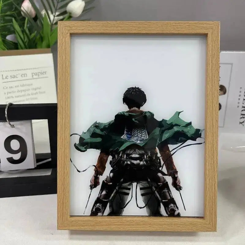 Anime Attack On Titan Led Light Painting Levi Ackerman/Eren Night Lights Cartoon Mikasa Frame Painting Toy Table Decor Lamp Gift