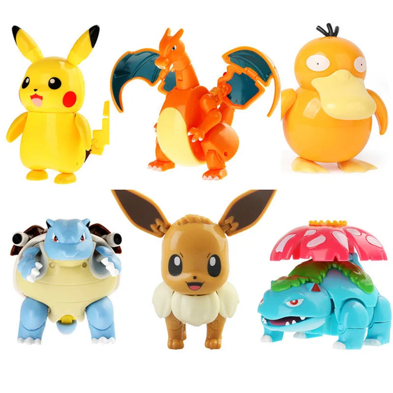 Anime Pokemon Figures Transformer Poke Ball Model Pikachu Charizard Blastoise Mewtwo Venusaur Gyarados Greninja Robot Toy Gift