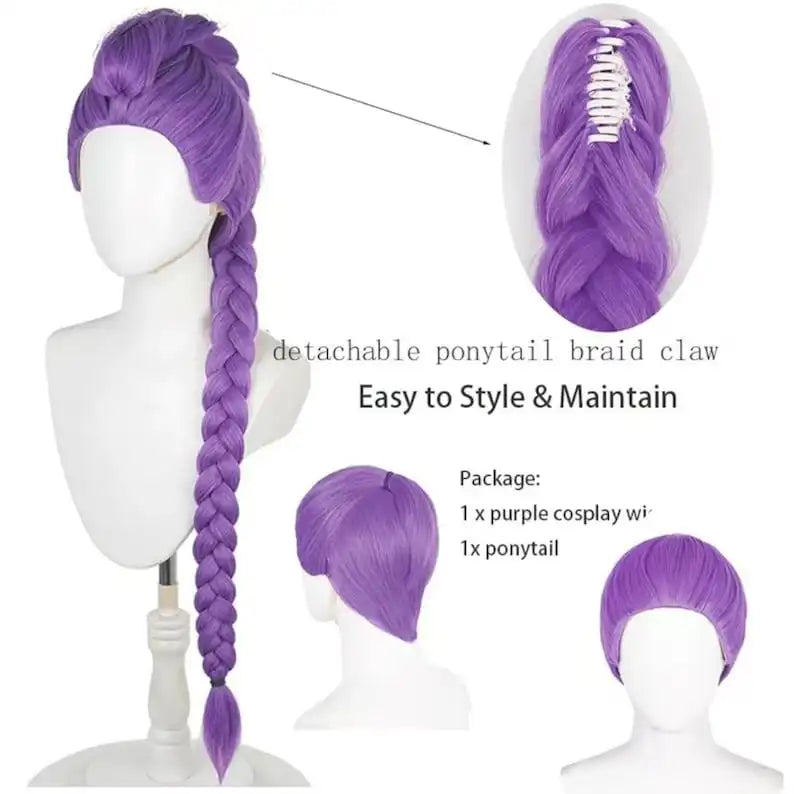 Cosplay Wig: Purple Braided High Temp Silk, Adjustable
