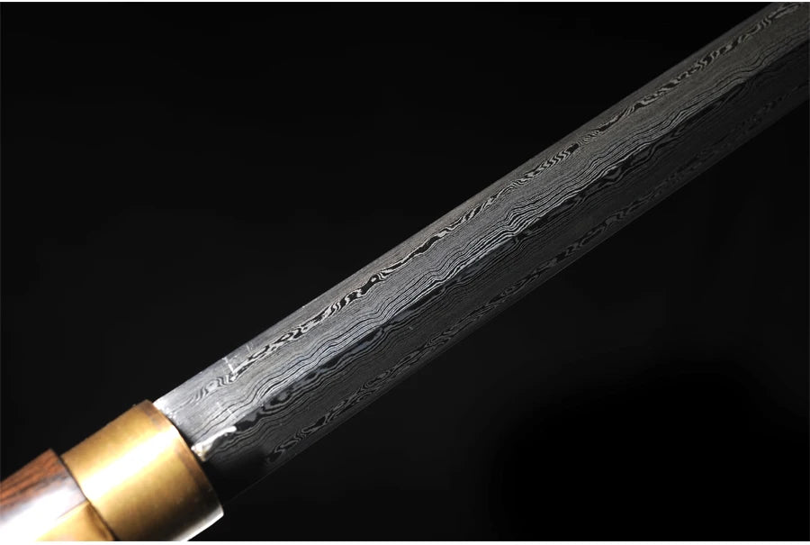 Chinese Cane Sword Folded Steel Damascus Blade Sharp Real Ebony Wood Scabbard Handmade Walking Stick Sword Dragon Weapon Katanas