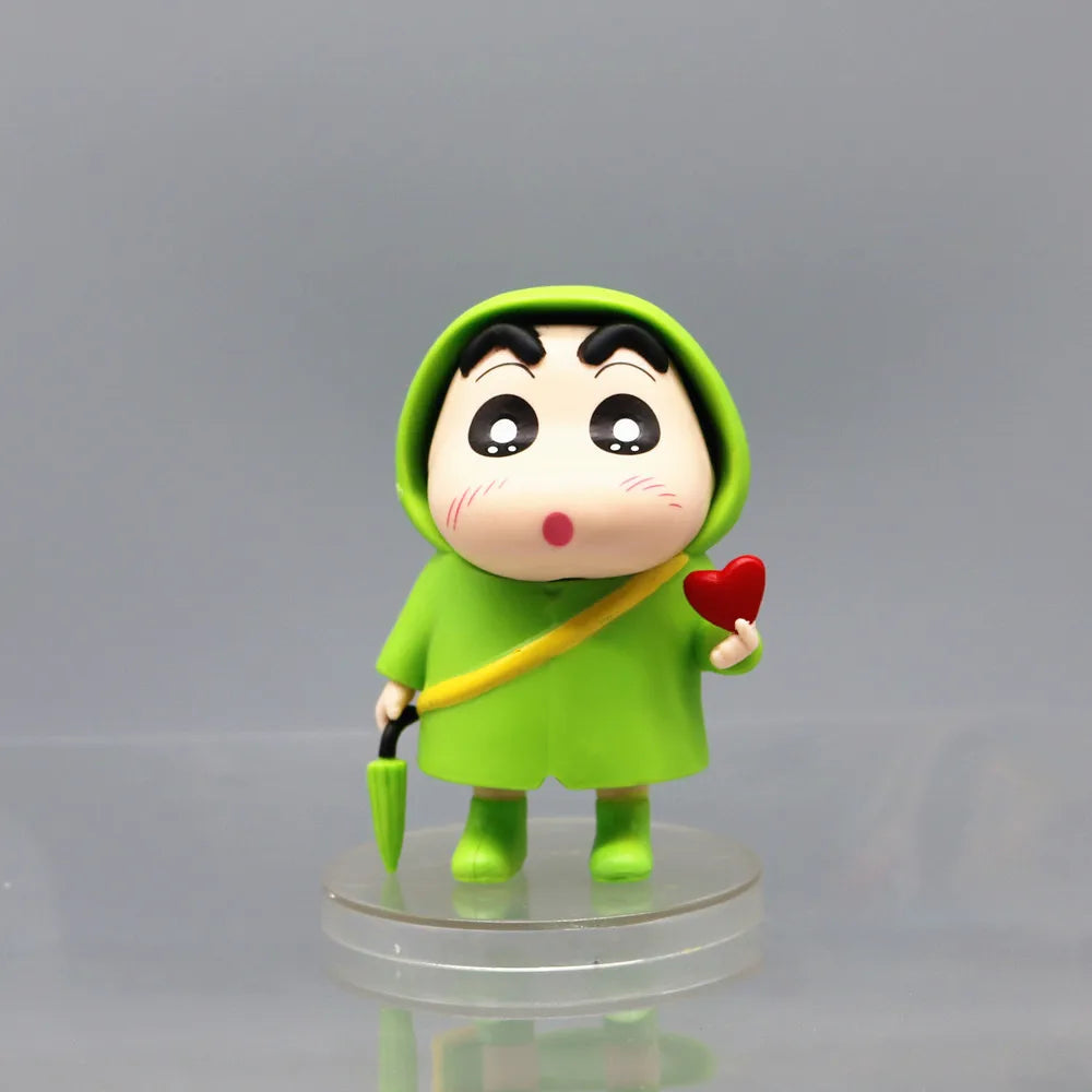 Hot Anime Crayon Shin-chan Raincoat Cross-dress Kawaii Q Version Action Figures PVC Model Figurine Car Decor Ornament Toys Gifts